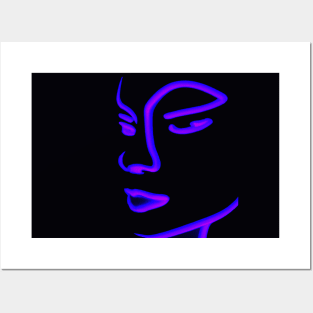 Purple Neon outline of a girl's face Posters and Art